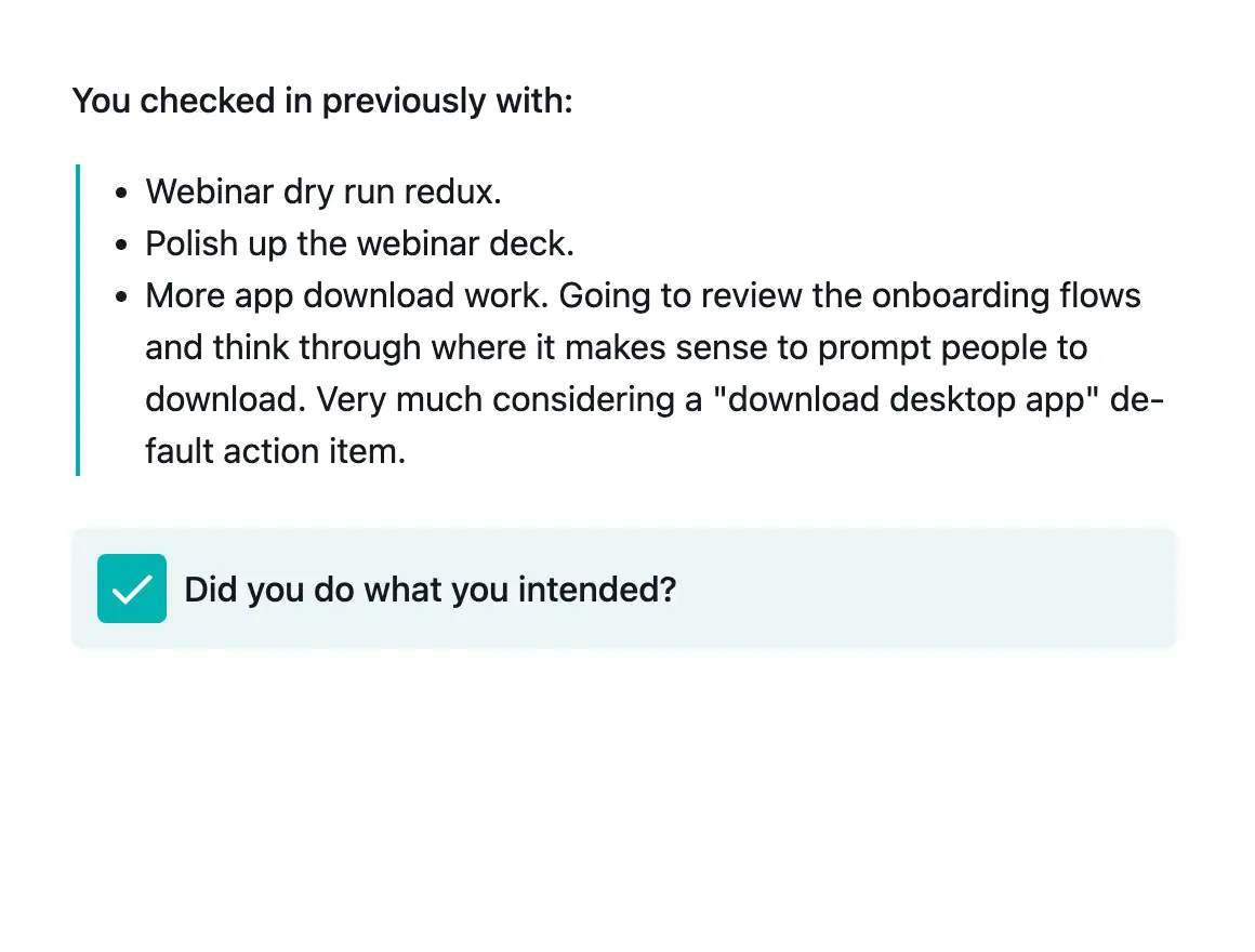 the check-in form in Steady with previous intentions