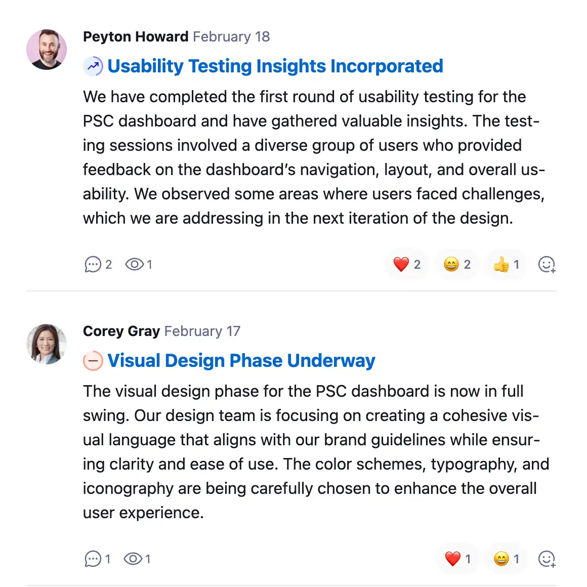 a stream of published Live Goal updates in Steady