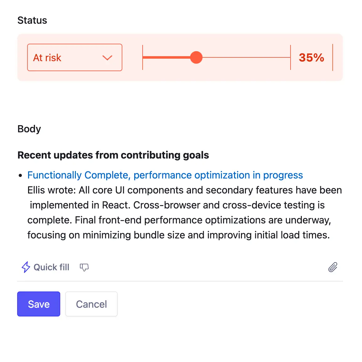 the Live Goal update editor in Steady