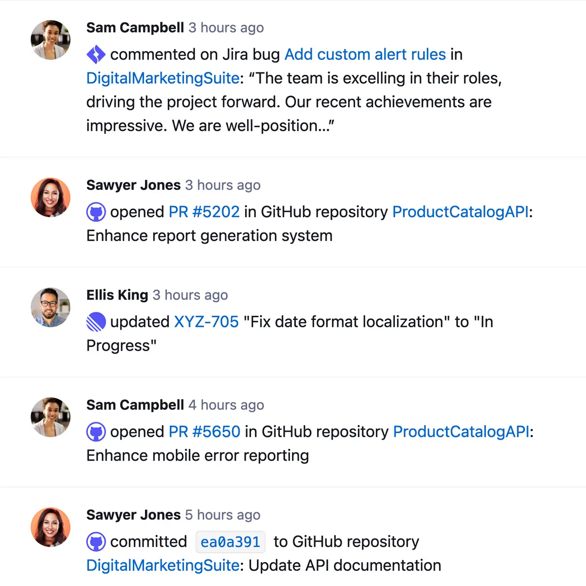 the Insights activity feed in Steady